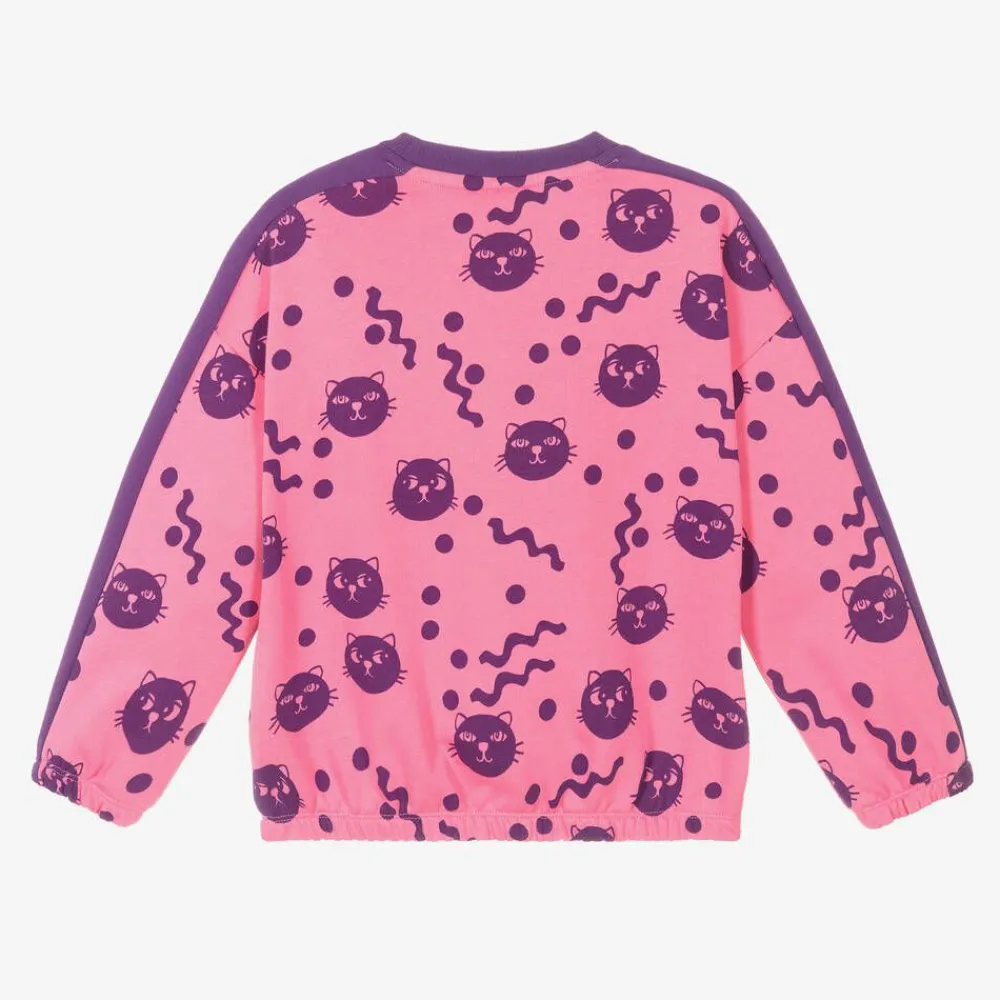 Mini Rodini Tops*Girls Pink Organic Cotton Cats Sweatshirt