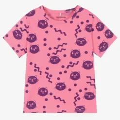 Mini Rodini Tops*Girls Pink Organic Cotton Cats T-Shirt