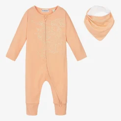 Burberry Gifts|Babysuits*Girls Pink Organic Cotton EKD Babysuit Set Apricot