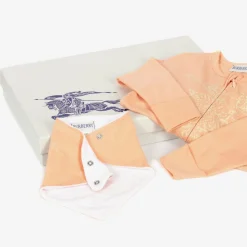 Burberry Gifts|Babysuits*Girls Pink Organic Cotton EKD Babysuit Set Apricot