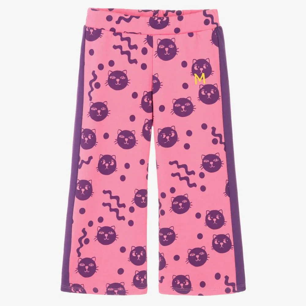 Mini Rodini Trousers*Girls Pink Organic Cotton Cats Joggers