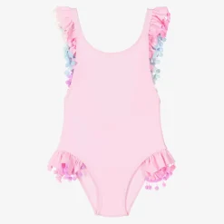 Selini Action Swimwear*Girls Pink Pom-Pom Swimsuit