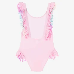 Selini Action Swimwear*Girls Pink Pom-Pom Swimsuit