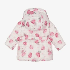 Monnalisa Coats & Jackets*Girls Pink Puffer Flower Hooded Coat
