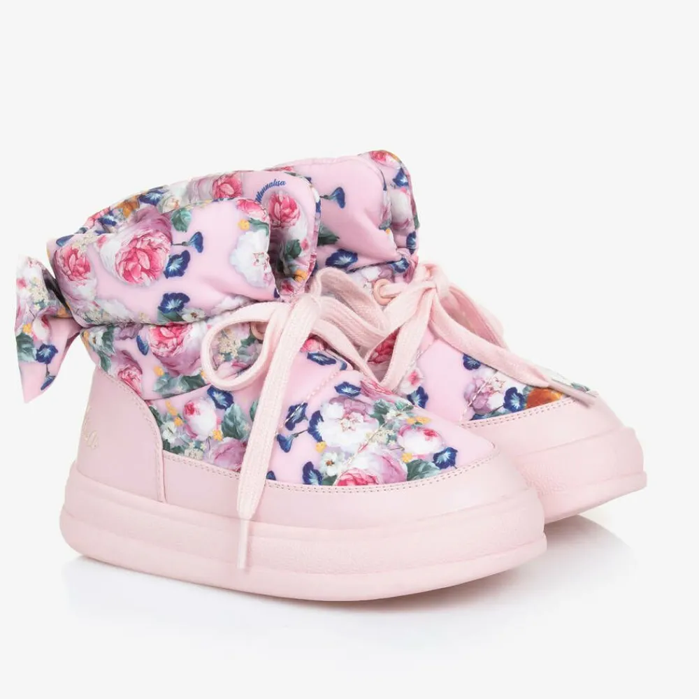 Monnalisa Boots|Boots*Girls Pink Quilted Flower Boots