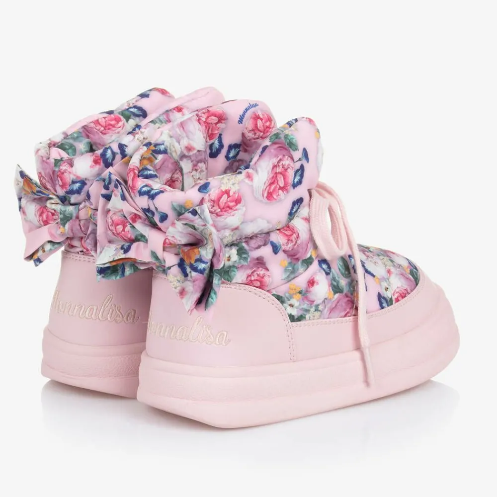 Monnalisa Boots|Boots*Girls Pink Quilted Flower Boots
