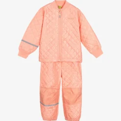 CeLaVi Coats & Jackets*Girls Pink Quilted Jacket & Trouser Set
