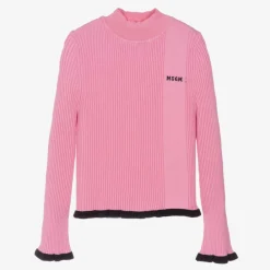 MSGM Tops*Girls Pink Ribbed Turtleneck Sweater