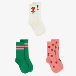 Mini Rodini Socks*Girls Pink Roses Organic Cotton Socks (3 Pack)