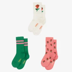 Mini Rodini Socks*Girls Pink Roses Organic Cotton Socks (3 Pack)