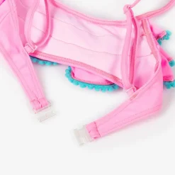 Selini Action Swimwear*Girls Pink Ruffle & Blue Pom-Pom Bikini