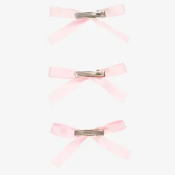 Junona Hair Accessories*Girls Pink Satin Bow Hair Clips (3 Pack)