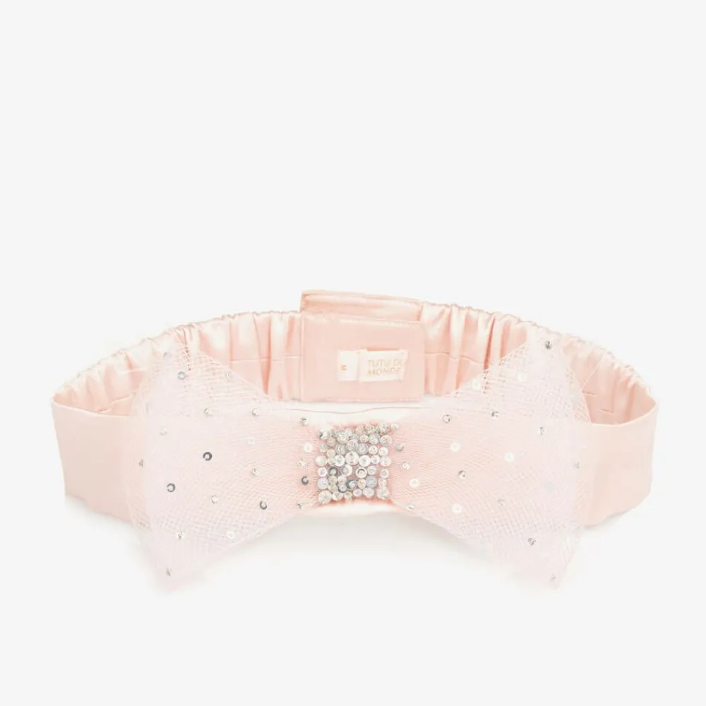 Tutu du Monde Clothing Accessories*Girls Pink Satin Sequin Bow Belt