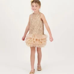 Angels Face Dresses*Girls Pink Sequin & Tulle Dress Caramel