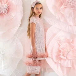 Patachou Bags*Girls Pink Sequin & Feather Handbag (20cm)