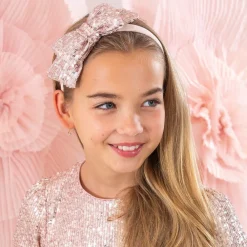 Patachou Hair Accessories*Girls Pink Sequin Bow Hairband