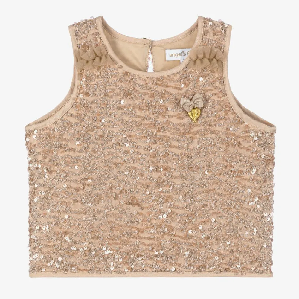 Angels Face Tops*Girls Pink Sequinned Sleeveless Top Caramel