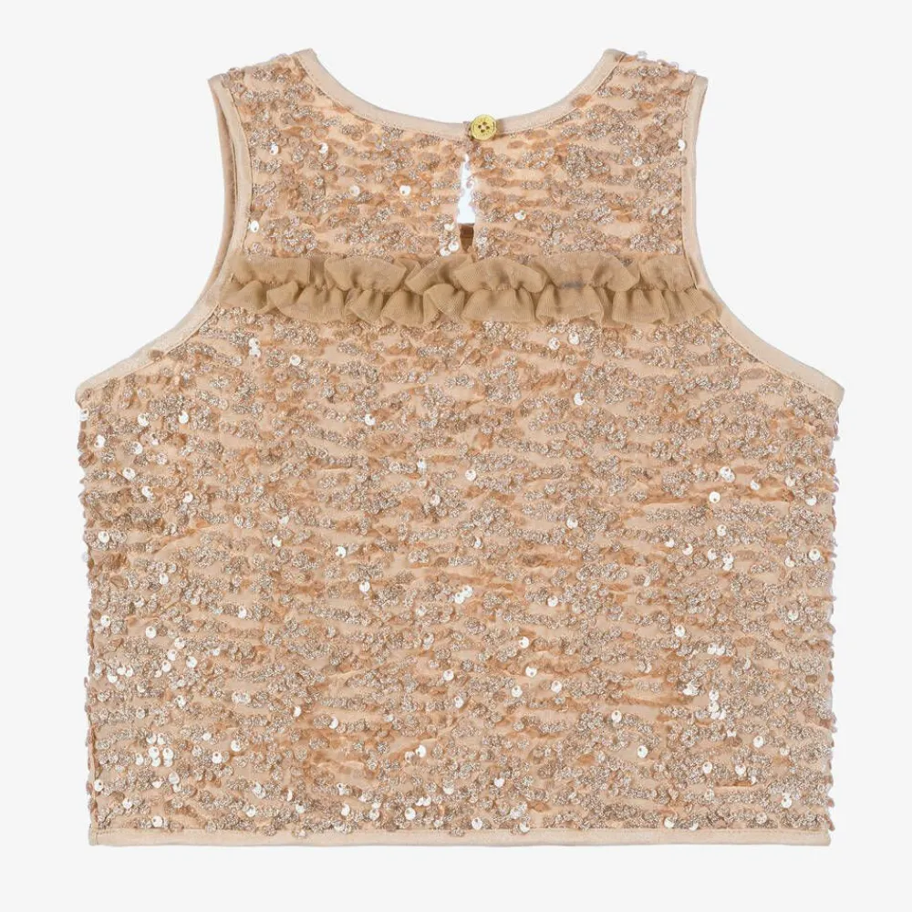Angels Face Tops*Girls Pink Sequinned Sleeveless Top Caramel