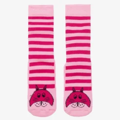 Country Kids Socks*Girls Pink Striped Cat Slipper Socks