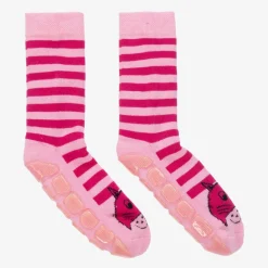 Country Kids Socks*Girls Pink Striped Cat Slipper Socks