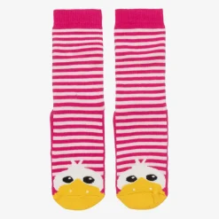 Country Kids Socks*Girls Pink Striped Duck Slipper Socks