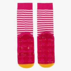 Country Kids Socks*Girls Pink Striped Duck Slipper Socks