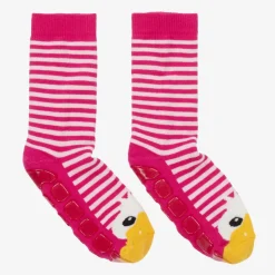 Country Kids Socks*Girls Pink Striped Duck Slipper Socks