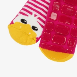 Country Kids Socks*Girls Pink Striped Duck Slipper Socks