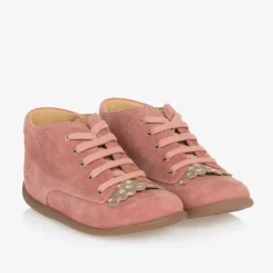 Pom dApi Boots*Girls Pink Suede Leather First Walker Boots