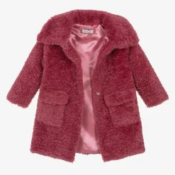 Monnalisa Coats & Jackets*Girls Pink Teddy Fleece Coat
