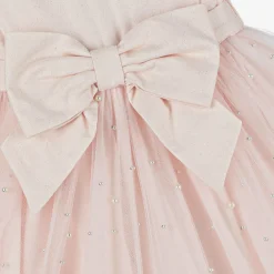 Lapin House Dresses*Girls Pink Twill & Tulle Pearl Bead Dress