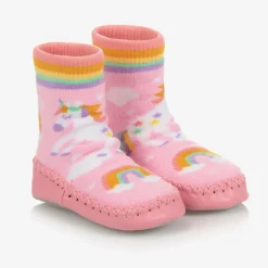 Powell Craft Slippers|Slippers*Girls Pink Unicorn Slipper Socks