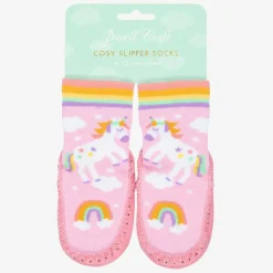 Powell Craft Slippers|Slippers*Girls Pink Unicorn Slipper Socks