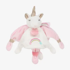 Doudou et Compagnie Sleeping Accessories*Girls Pink Velour Unicorn Doudou (20cm)
