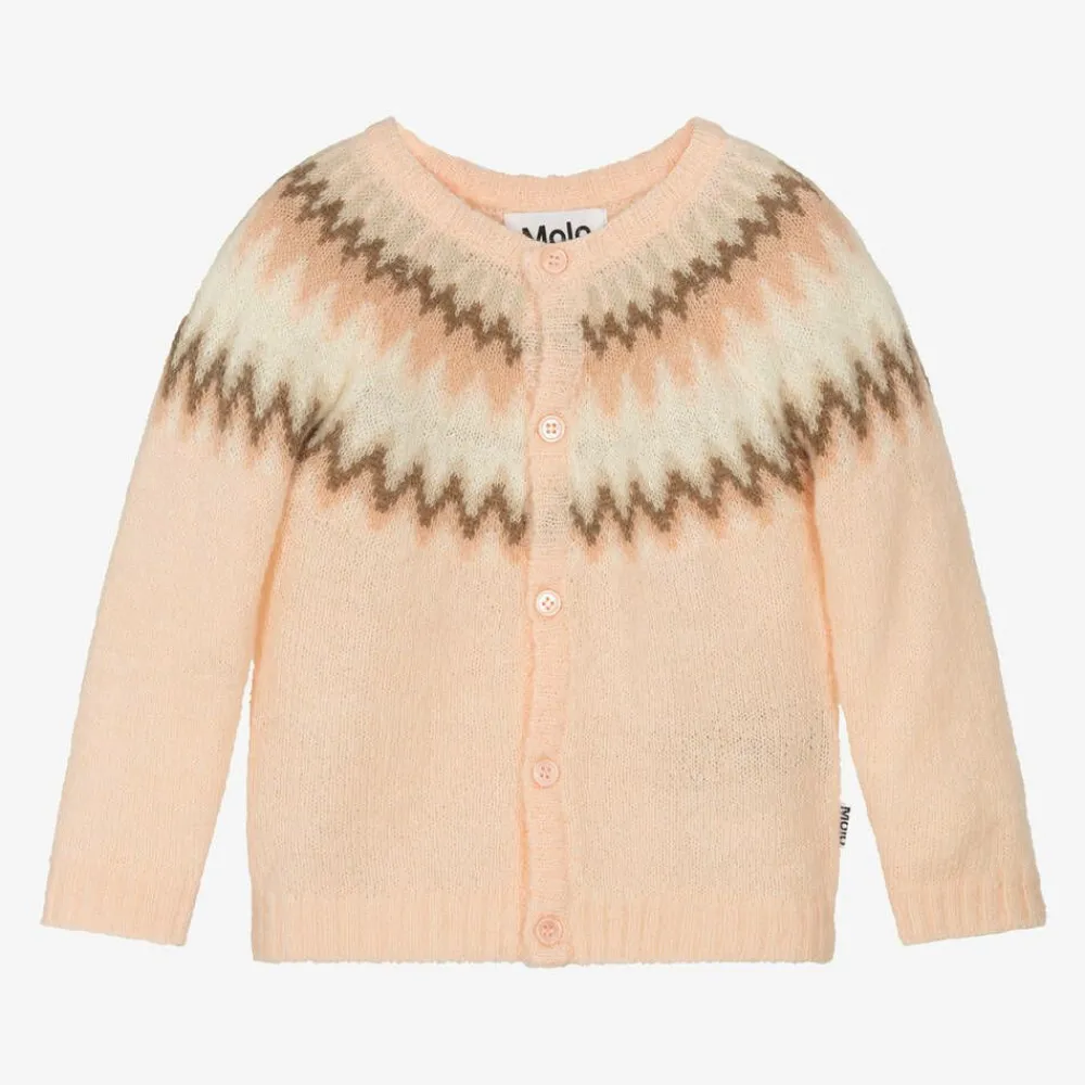Molo Tops*Girls Pink Wool Fair Isle Cardigan PetalBlush
