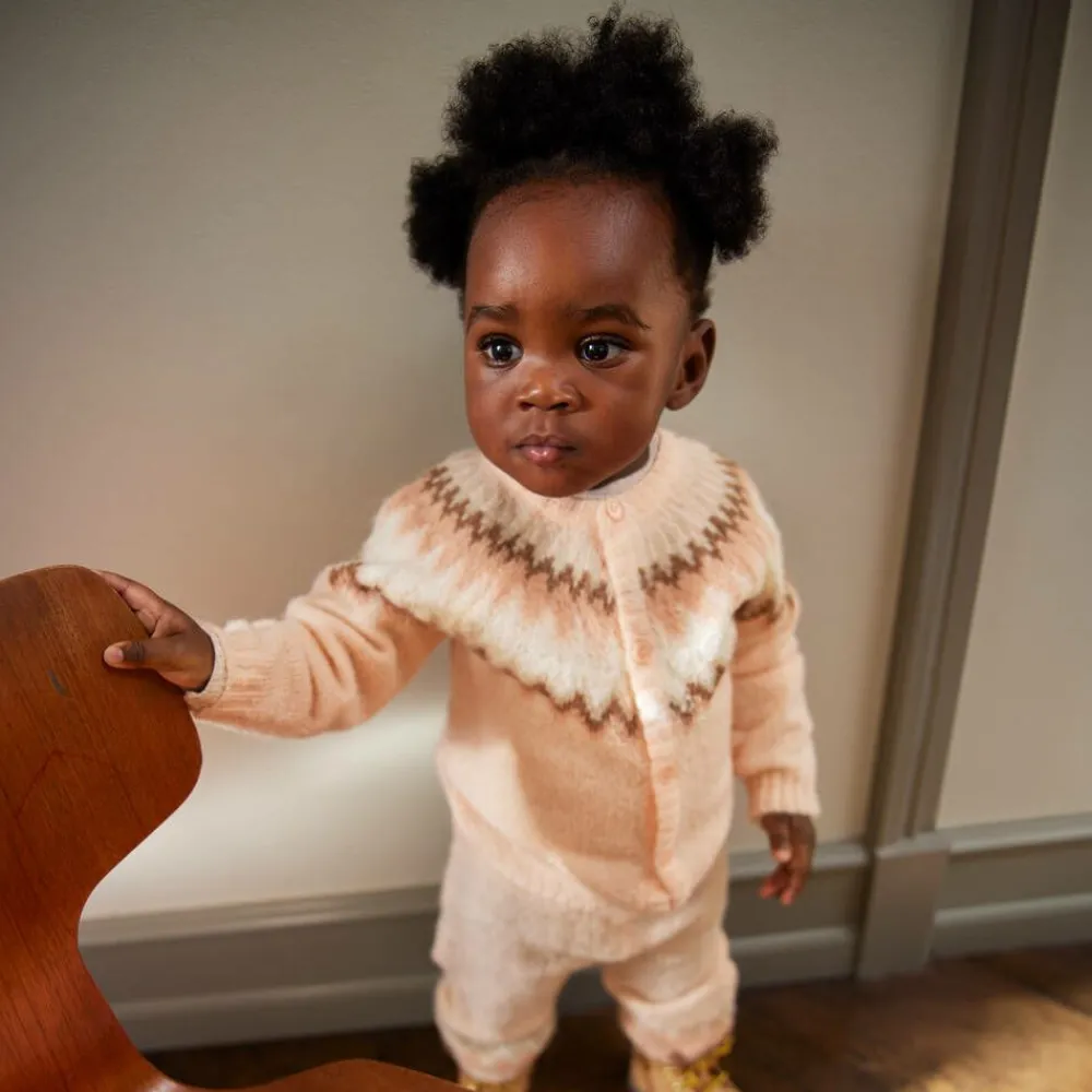 Molo Tops*Girls Pink Wool Fair Isle Cardigan PetalBlush