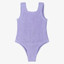 Hunza G Swimwear*Girls Purple Bow Crinkle Swimsuit