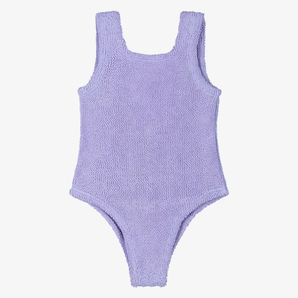 Hunza G Swimwear*Girls Purple Bow Crinkle Swimsuit