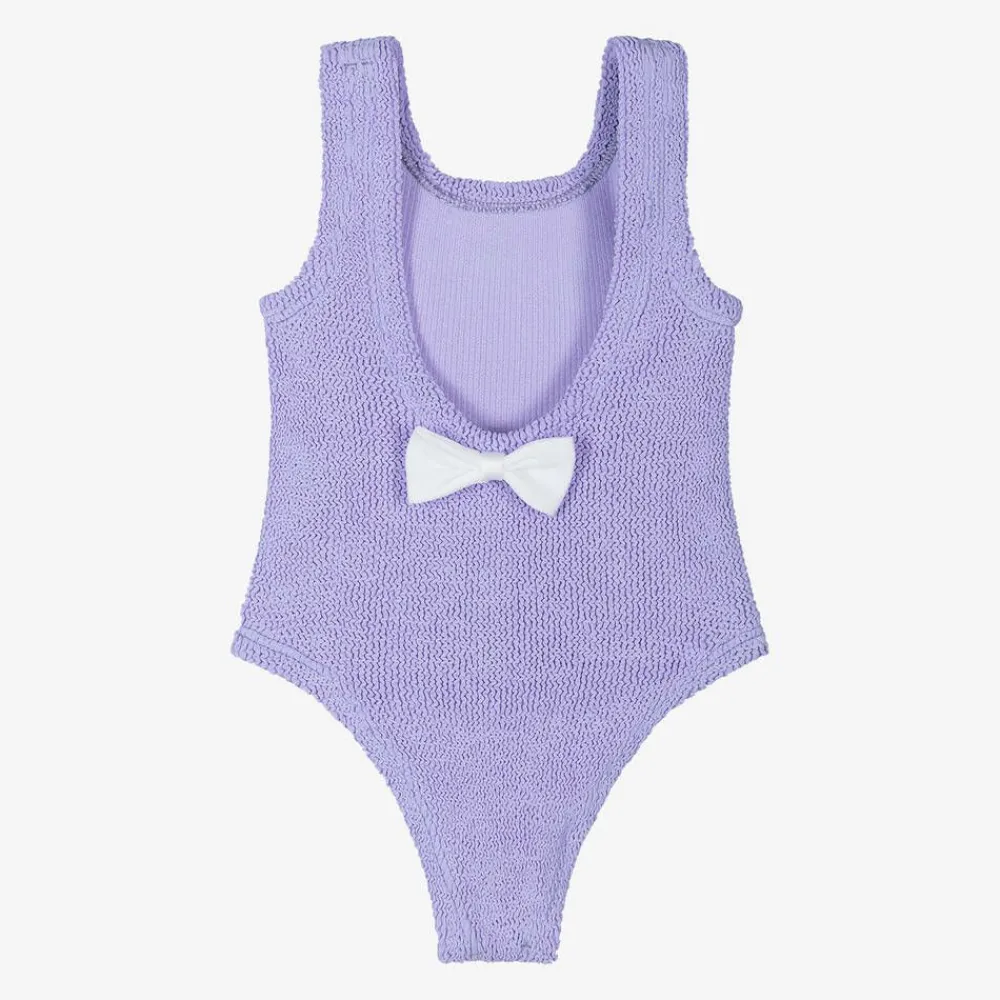 Hunza G Swimwear*Girls Purple Bow Crinkle Swimsuit