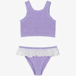 Hunza G Swimwear*Girls Purple Crinkle Frill Bikini Lilac