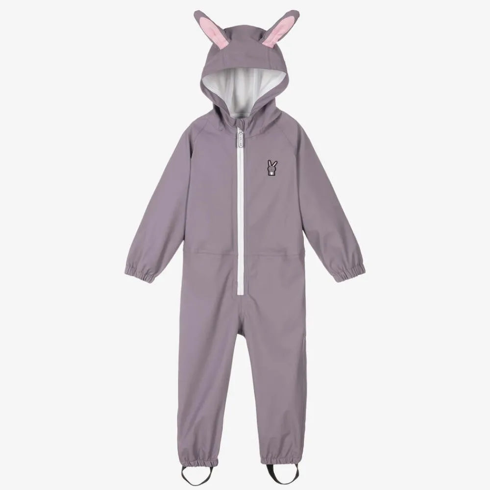Roarsome Coats & Jackets*Girls Purple Hop The Bunny Rainsuit Grey