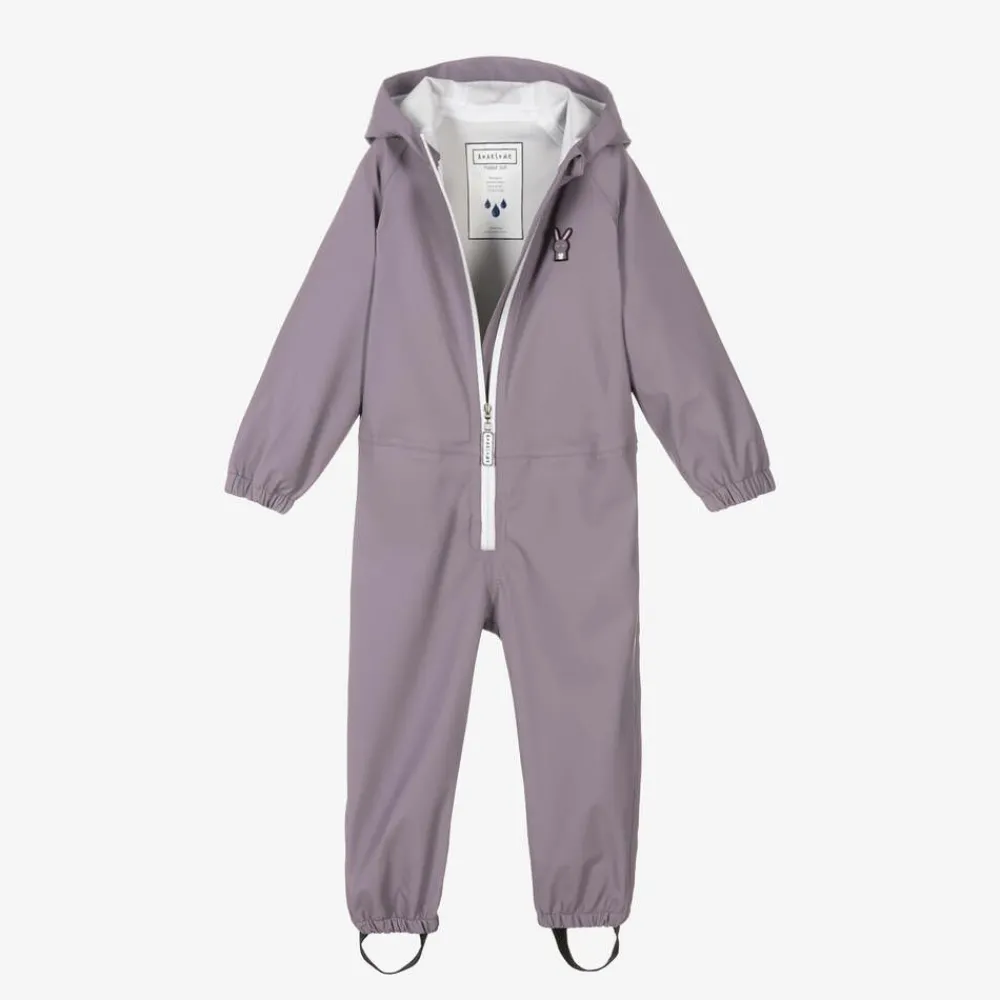 Roarsome Coats & Jackets*Girls Purple Hop The Bunny Rainsuit Grey