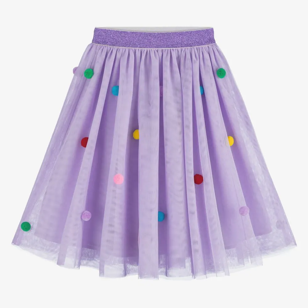Stella McCartney Kids Skirts*Girls Purple Tulle Pom-Pom Skirt