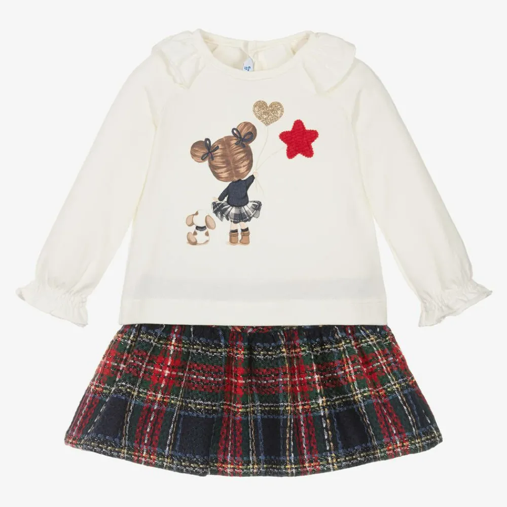 Mayoral Outfit Sets*Girls Red & Blue Check Skirt Set