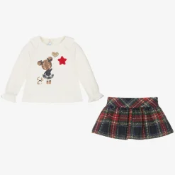 Mayoral Outfit Sets*Girls Red & Blue Check Skirt Set