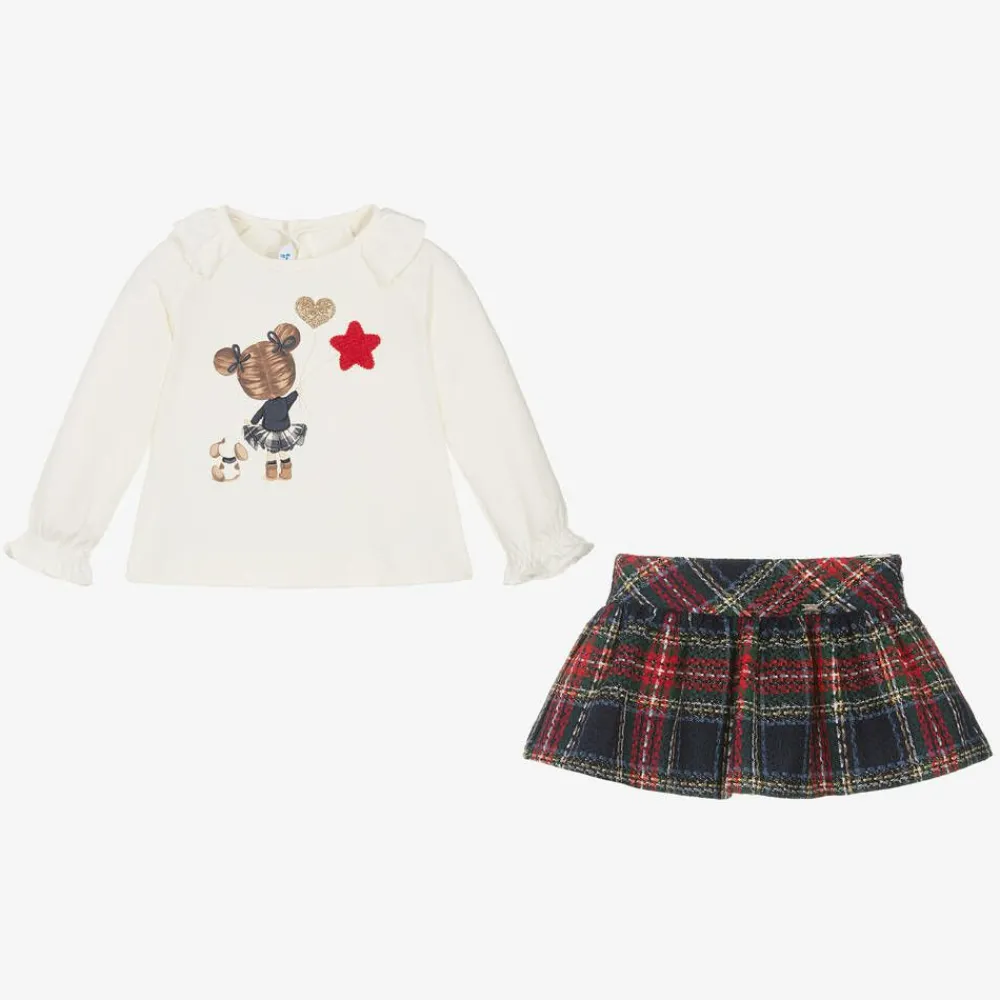 Mayoral Outfit Sets*Girls Red & Blue Check Skirt Set