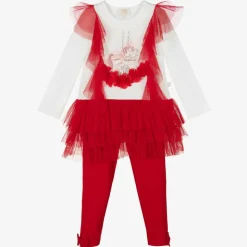 Caramelo Kids Outfit Sets*Girls Red & White Cotton Leggings Set