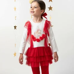 Caramelo Kids Outfit Sets*Girls Red & White Cotton Leggings Set