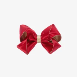 Bowtique London Hair Accessories*Girls Red & Gold Satin Bow Hair Clip (11cm)