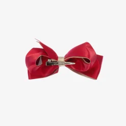 Bowtique London Hair Accessories*Girls Red & Gold Satin Bow Hair Clip (11cm)